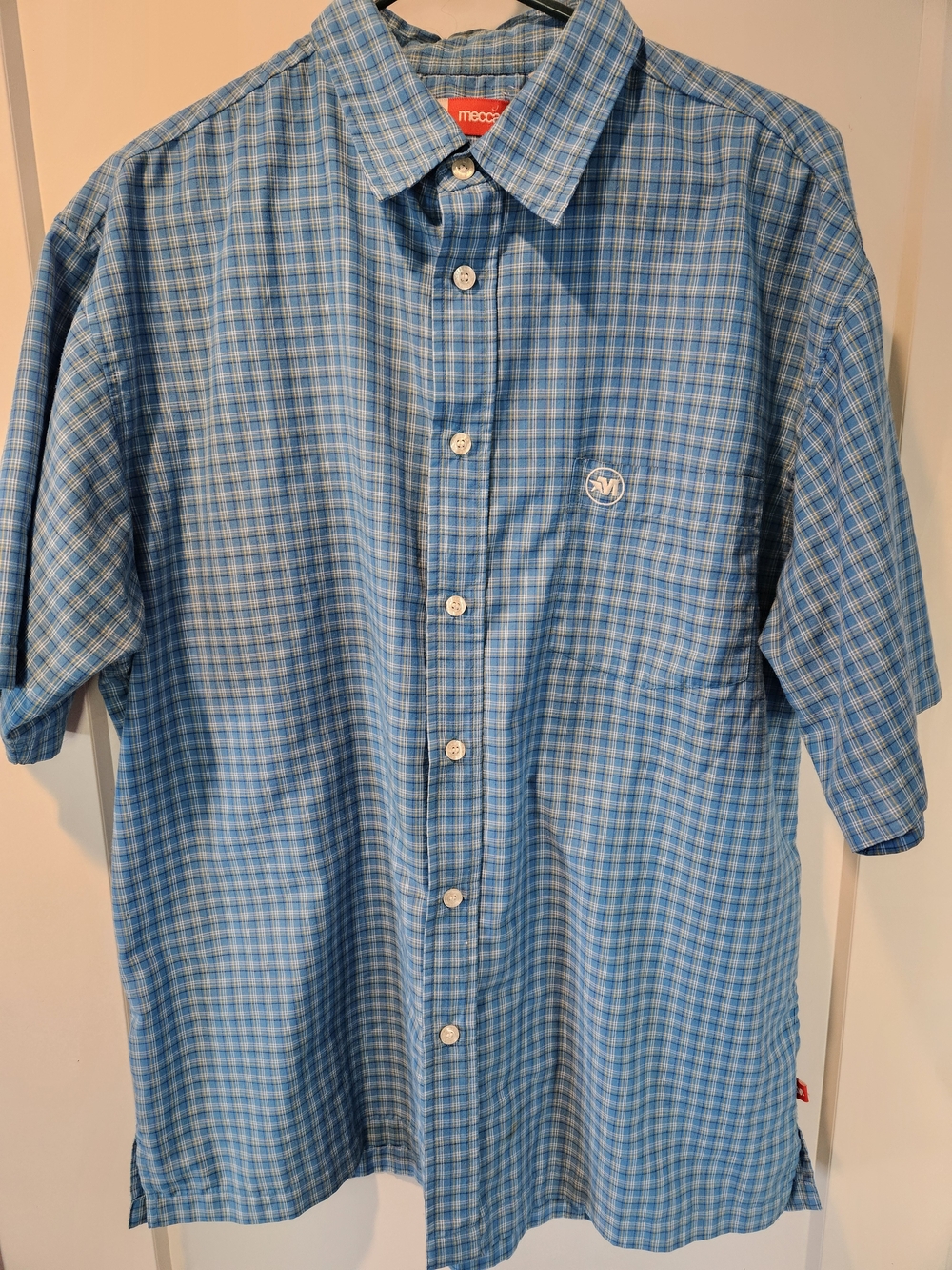Mecca Plaid Button Up Shirt Blue Short Sleeve Lightweight